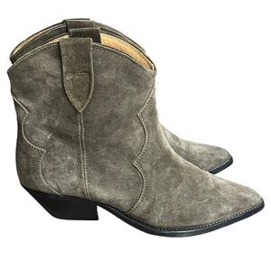 ISABEL MARANT DEWINA SUEDE CALFSKIN LEATHER  COWBOY ANKLE  BOOTS TAUPE SIZE 39
